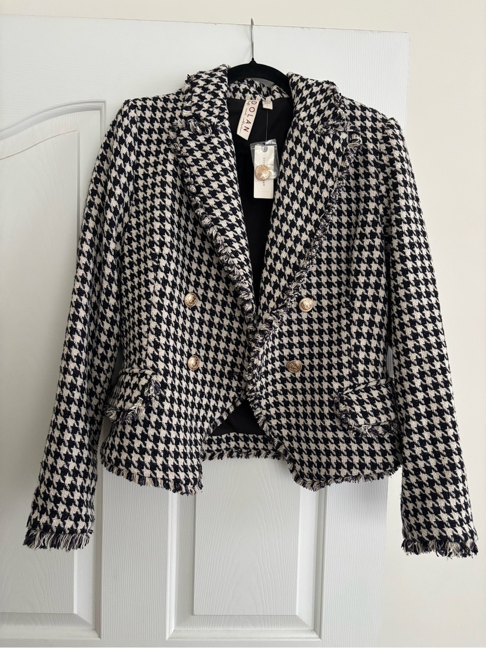 dolan Anthropologie Black & White Houndstooth Double-Breasted Blazer